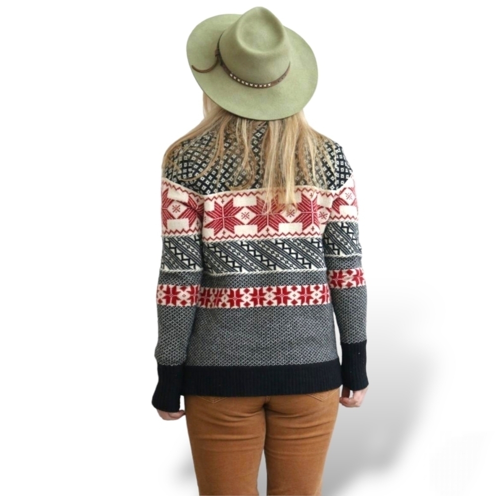 Y2K Fair Isle Lambswool Cardigan Nordic Ski Sweater Small - Picture 2 of 7